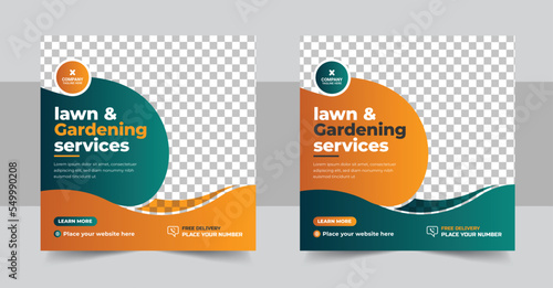 Lawn Mower Garden or Landscaping Service Social Media Post and Web Banner Template, Agro post design, mowing poster, leaflet, poster design template