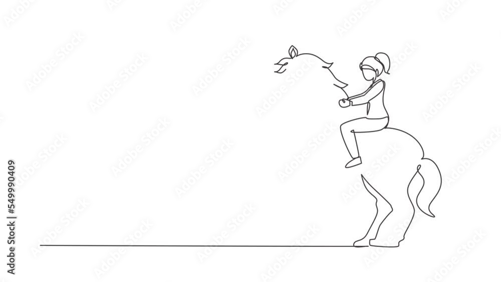 Animated self drawing of continuous line draw businesswoman riding horse symbol of success. Business metaphor concept, looking at the goal, achievement, leadership. Full length single line animation Animated self drawing of continuous line draw businesswoman riding horse symbol of success. Business metaphor concept, looking at the goal, achievement, leadership. Full length single line animation