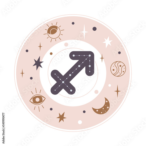 Sagittarius Horoscope sign vector - Zodiac astrology element. Esoteric symbol for logo or icon.