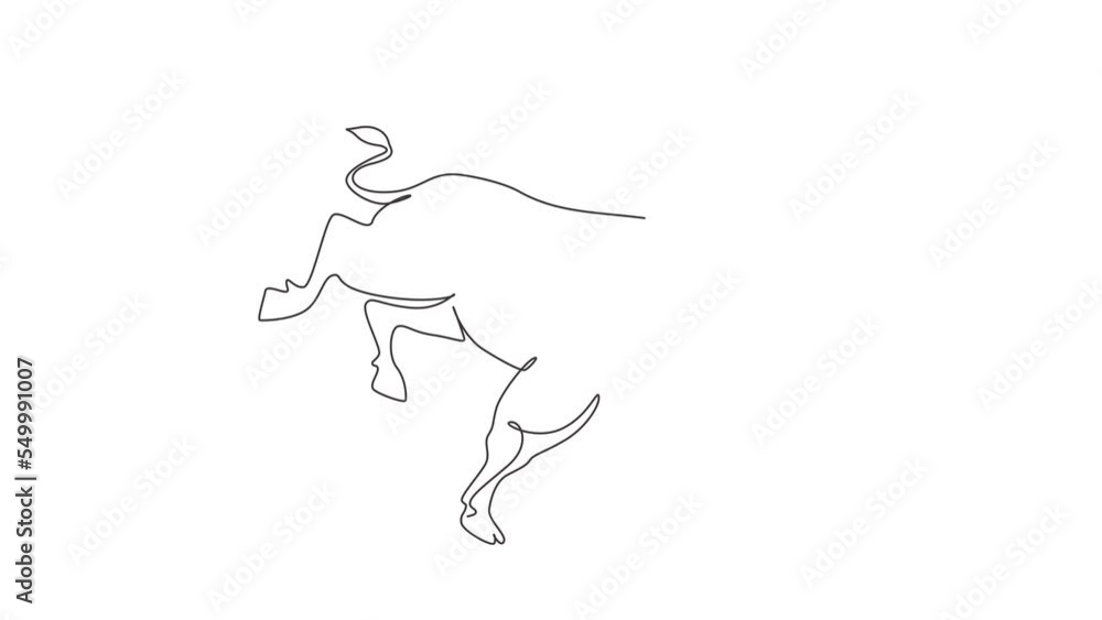 Animated self drawing of continuous line draw bull attack. Elegance buffalo for conservation national park logo identity. Big strong bull mascot concept for rodeo show. Full length one line animation Animated self drawing of continuous line draw bull attack. Elegance buffalo for conservation national park logo identity. Big strong bull mascot concept for rodeo show. Full length one line animation