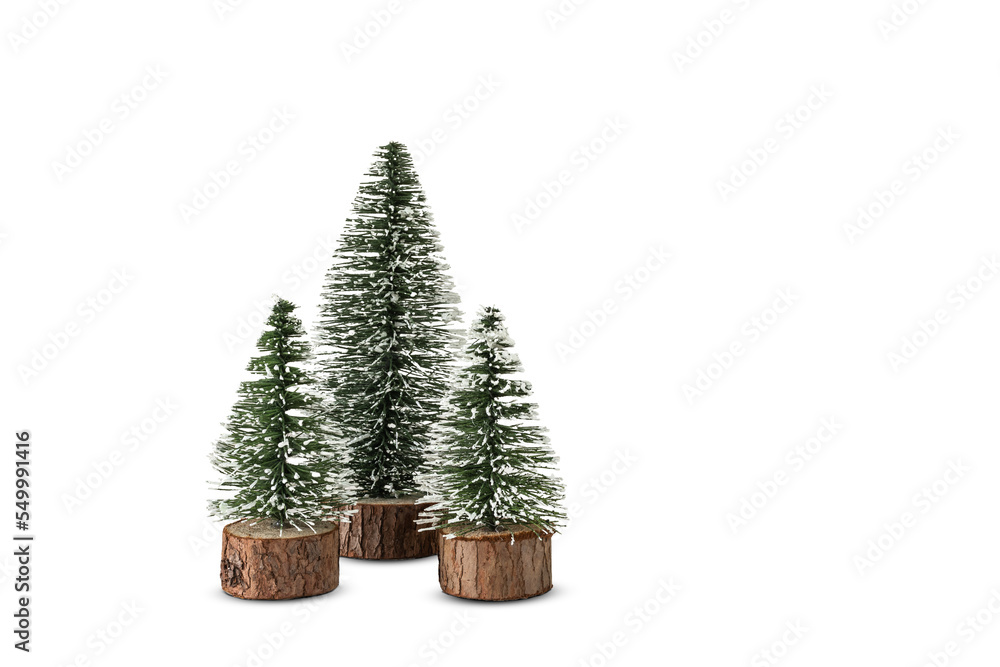Mini Christmas trees isolated on white background.