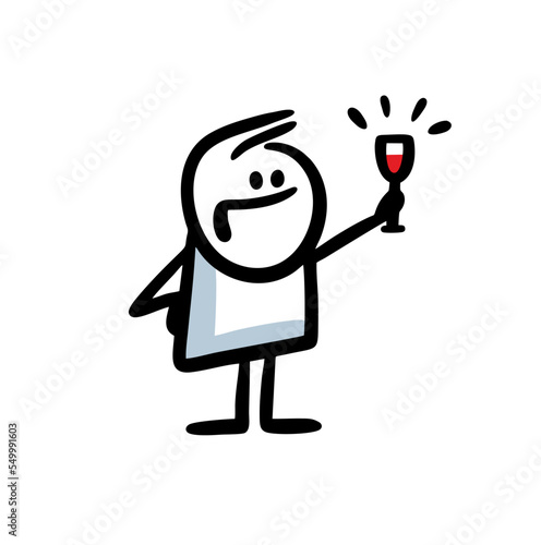 A satisfied man holds a glass of wine in his hands and says a toast to health at the celebration.