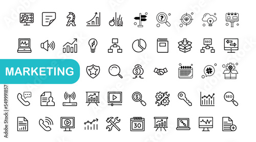 Digital marketing icons set. Content, search, marketing, ecommerce, seo, electronic devices, internet, analysis, social and more line icon. Lines with editable stroke