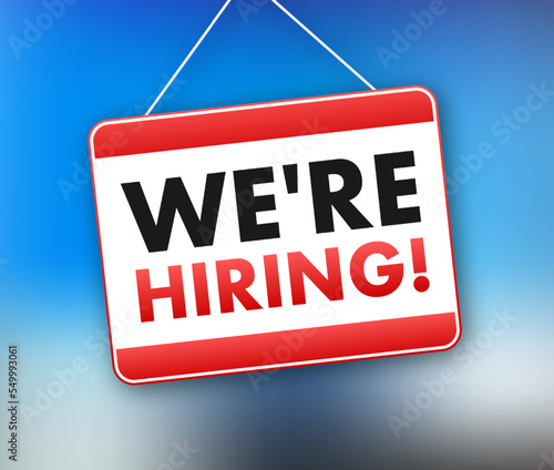 We are hiring label. Join Our Team. Office Chair, Vacant. Vector stock illustration.