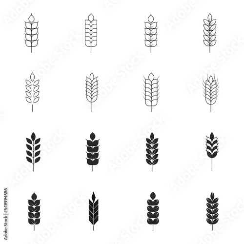 Wheat icons set. Wheat ear of various shapes, linear icon collection. Line with editable stroke © Sun_Lab_Design