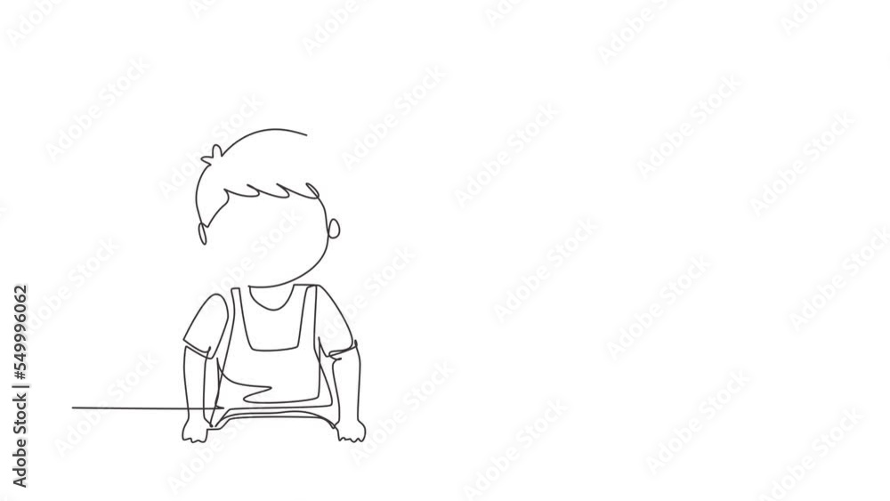 Self drawing animation of single line draw boy stretching dough with rolling pin. Kids making homemade pizza at kitchen. Children doing housework chores. Continuous line draw. Full length animated Self drawing animation of single line draw boy stretching dough with rolling pin. Kids making homemade pizza at kitchen. Children doing housework chores. Continuous line draw. Full length animated
