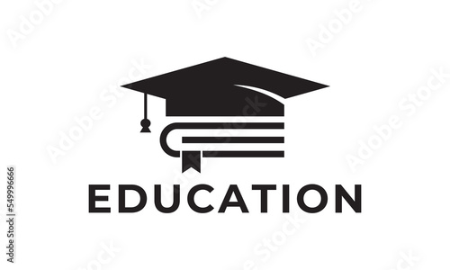 graduate with book logo. education design concept, student progress and success in learning.