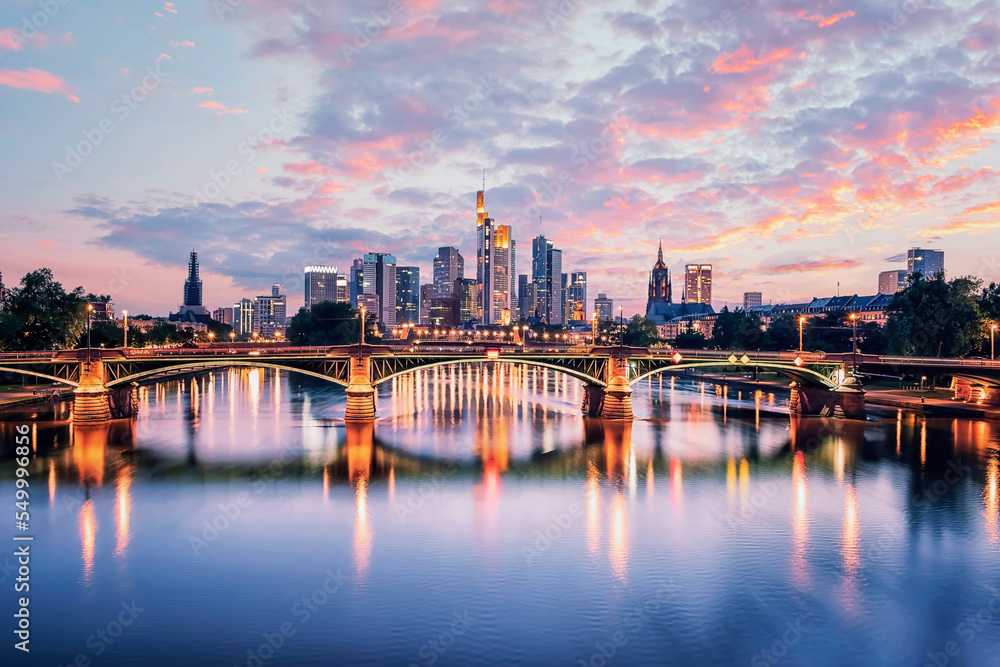 The business district in Frankfurt at sunset, Germany