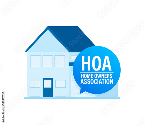HOA - home owners association. House icon, label. Vector stock illustration