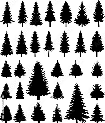 set silhouette of christmas tree  fir tree design vector isolated