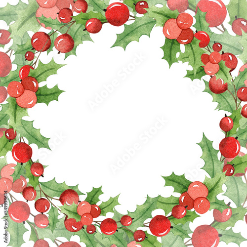 Watercolor holly christmas frame