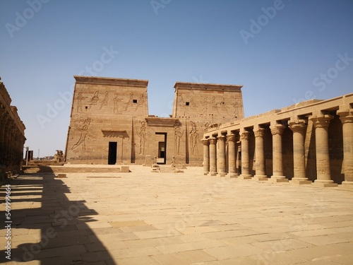 Philae temple and Greco-Roman buildings seen from the Nile, a temple of Isis, love. Aswan. Egyptian