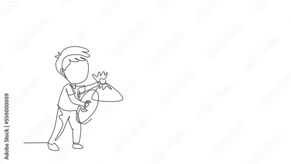 Animated self drawing of continuous line draw boy taking out the trash. Kids doing housework chores at home concept. Ecology themed. Eco education. Kids activities. Full length single line animation Animated self drawing of continuous line draw boy taking out the trash. Kids doing housework chores at home concept. Ecology themed. Eco education. Kids activities. Full length single line animation