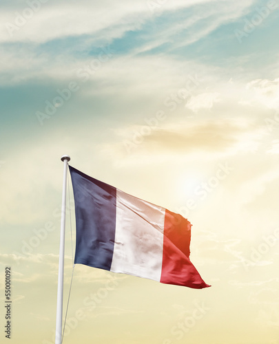 Waving Flag of France with beautiful Sky. 
