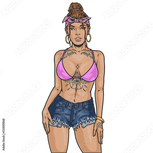 Trendy tattoo woman sketch colorful