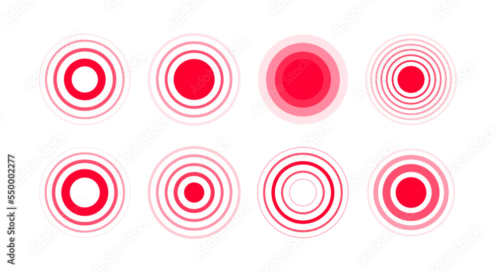 Pain red circle. Human pain. Painful target mark. Vector stock illustration. Pain red circle. Human pain. Painful target mark. Vector stock illustration.