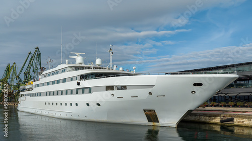 Large luxury motor yacht moored in Varna port, Bulgaria