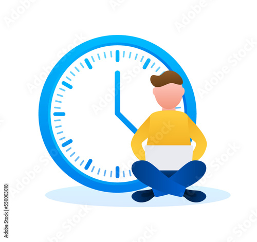 Free time. Flexible working hours. Working from home. Vector stock illustration.