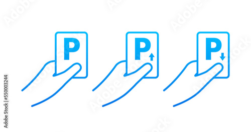 Parking access card. Parking tickets. Pay station icon, label. Vector stock illustration