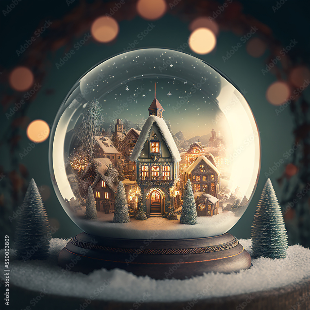 Christmas village inside a snow globe, intricate detail, octane render ...