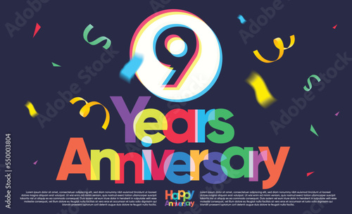 Wallpaper Mural colorful nine years anniversary greeting message on dark background, exploding confetti Torontodigital.ca
