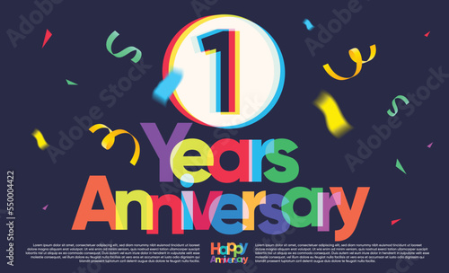 Wallpaper Mural colorful one year anniversary greeting message on dark background, exploding confetti Torontodigital.ca