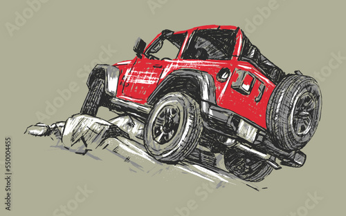 Off road adventure vehicle. Grungy style vector illustration