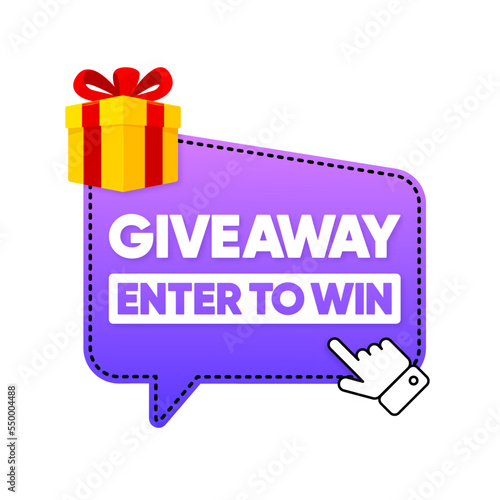 Giveaway Enter to Win. Gift box Poster for social media post or website banner. Vector illustration.