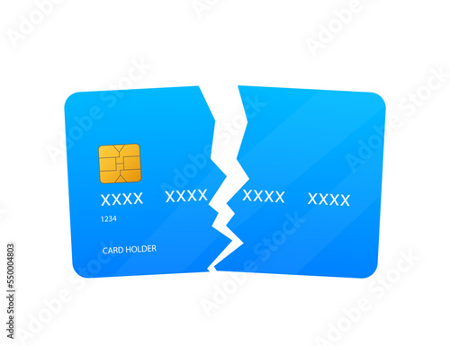 Broken credit card. Debt bankruptcy. Failed money transaction. Vector stock illustration.
