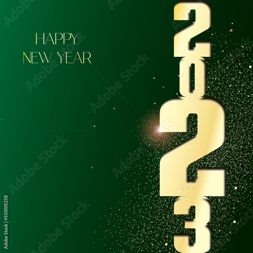 Holiday greeting card with golden 2023New Year logo photo