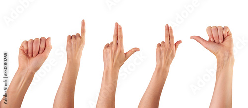 Obraz na płótnie Female, women's hands with fingers pointing isolated against a transparent background. w salonie