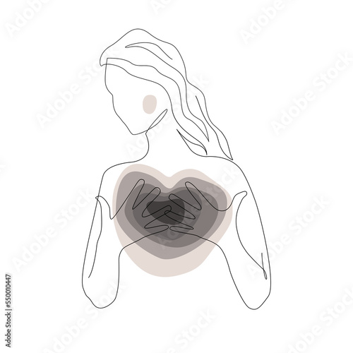Young woman depressed. Concept of mental disorder, sorrow and depression. Physical and emotional violence against women. Flat vector illustration isolated on white background.