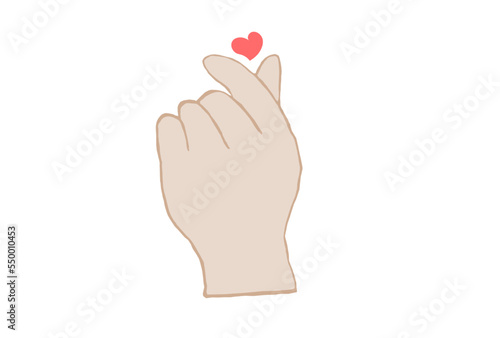 Hand with heart symbol vector on white background, simple design of a hand and red heart. Falling in love concept idea.