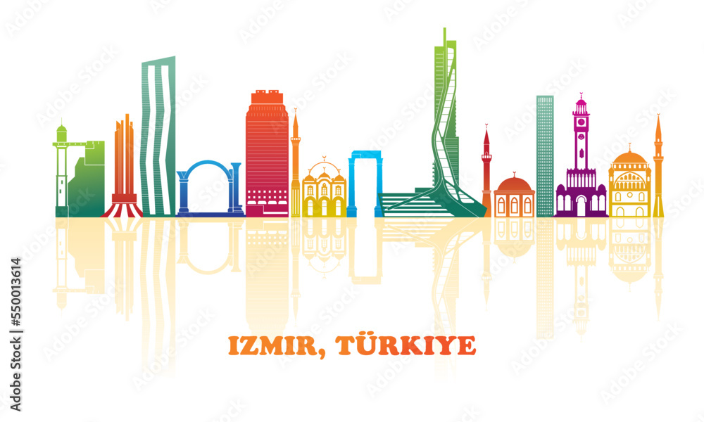 Colourfull Skyline panorama of city of Izmir, Turkiye - vector illustration