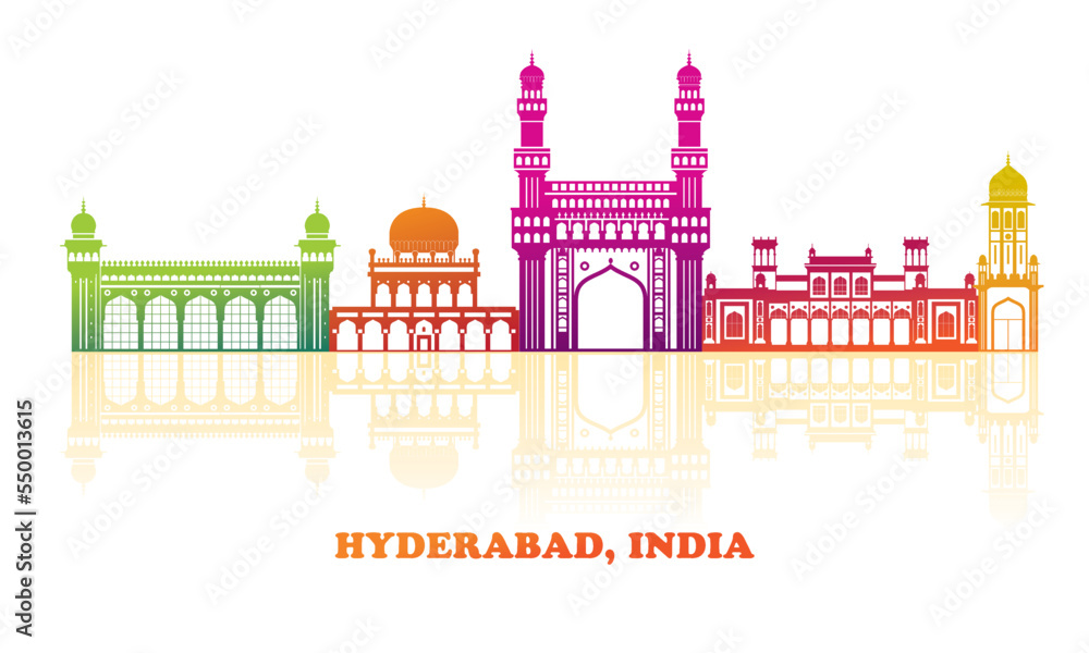 Colourfull Skyline panorama of city of Hyderabad, India - vector illustration