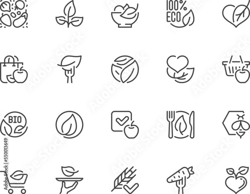 Organic Food. Healthy Eating. Fresh and Natural Meals. Vector Line Icons Set. Editable Stroke. 48x48 Pixel Perfect.