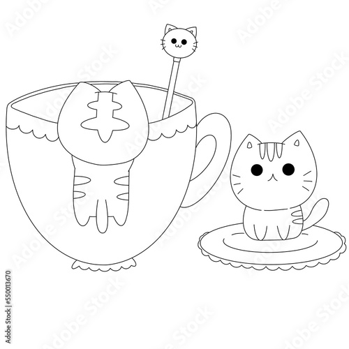 Cute cat with cup of tea at afternoon tea line
