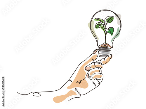 sketch lifestyle 9_hand carry the bulb with plant inside to shows the concept of eco vector illustration graphic EPS 10