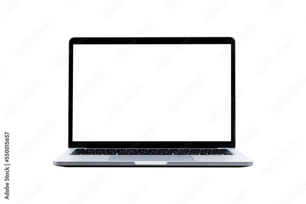 Laptop computer with blank transparent screen and background- PNG format. - obrazy, fototapety, plakaty 