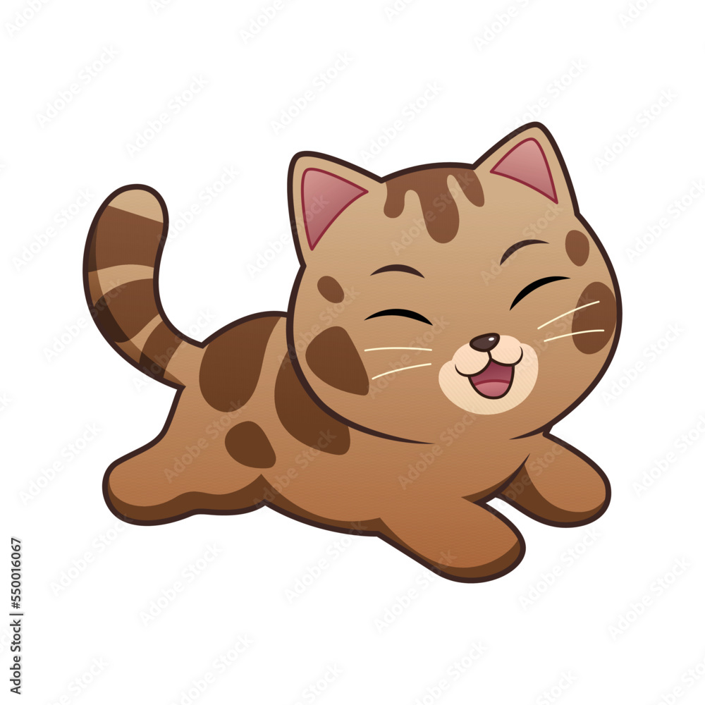 Vetor de Run Kawaii Bengal Cat Cartoon Animal Illustration do Stock | Adobe  Stock