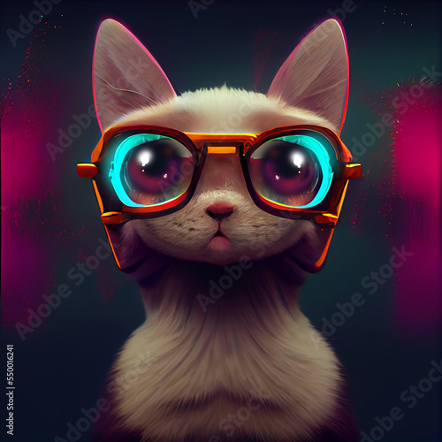 Colorful cyber cat with goggles