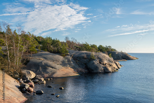 View of the rocky shore of Puistovuori in autumn, Hanko, Finland