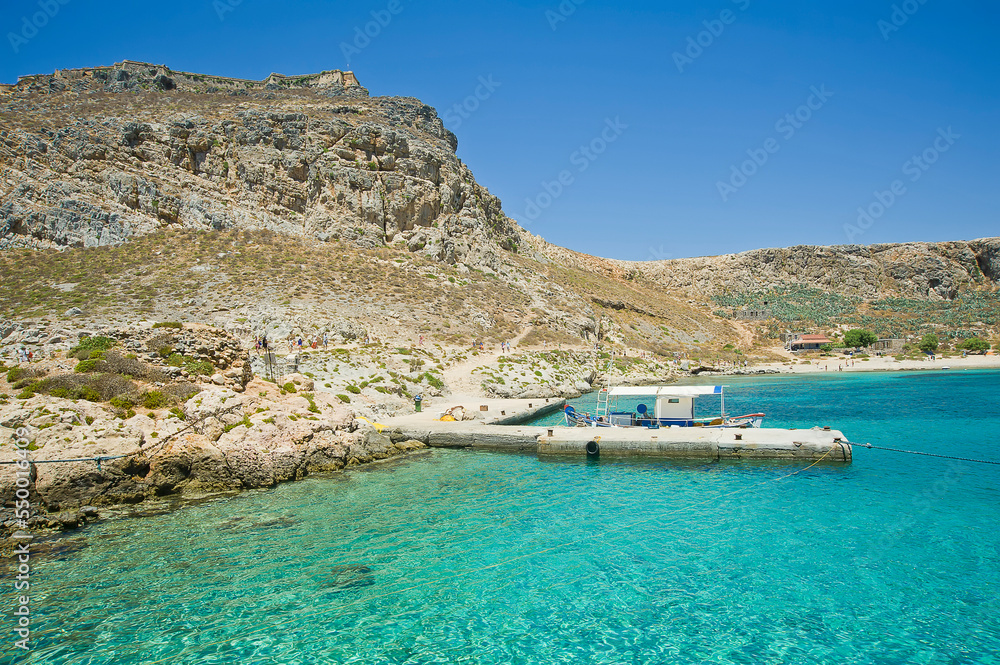 The small moorage of Gramvousa island, Crete, Greece