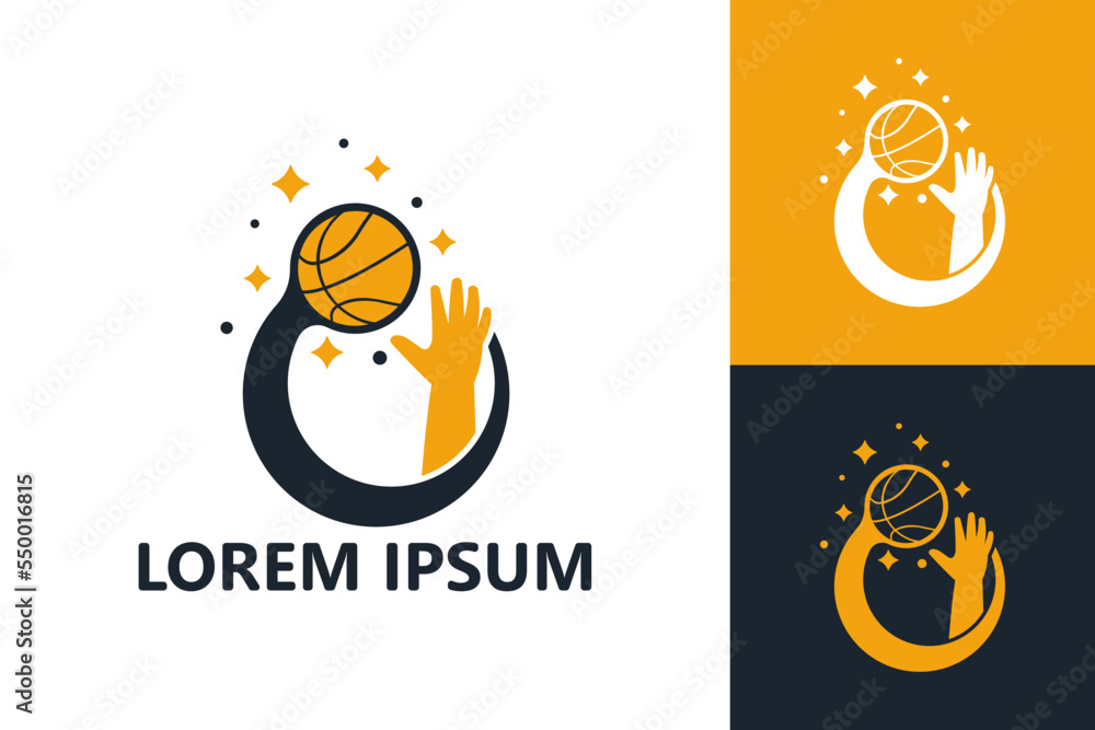 Hand basketball logo template design vector