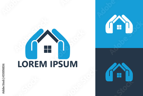 Hands build a house logo template design vector