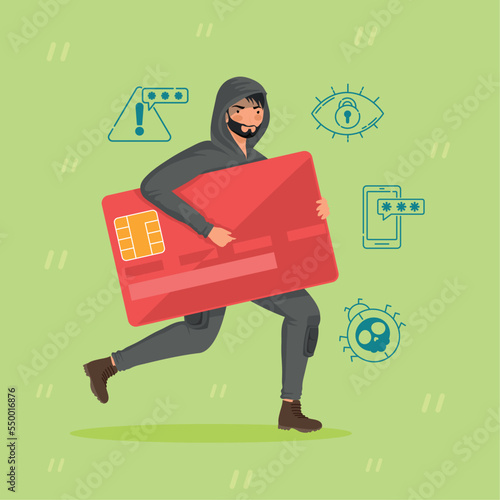 hacker running with credit card