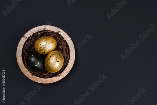Canvas Print Eggs painted gold and black on dark background