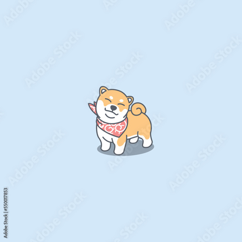 Cute shiba inu puppy with bandana cartoon, vector illustration.