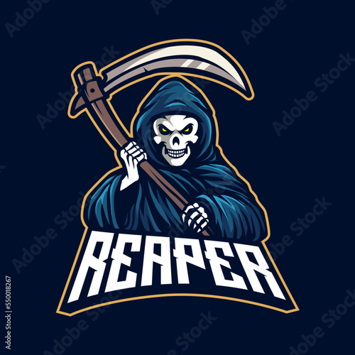 Grim reaper holding scythe mascot logo for sport,gaming or teamPrint