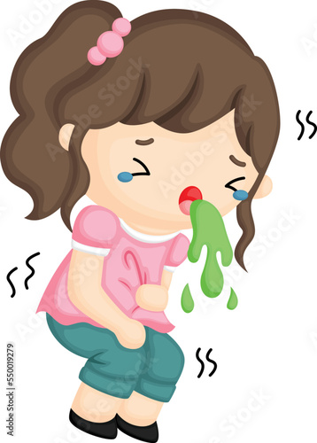 a vector of a kid puking